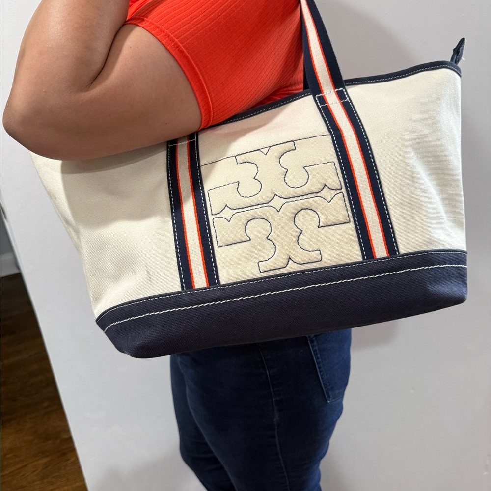 Tory Burch Cream and Blue Nautical Tote Bag